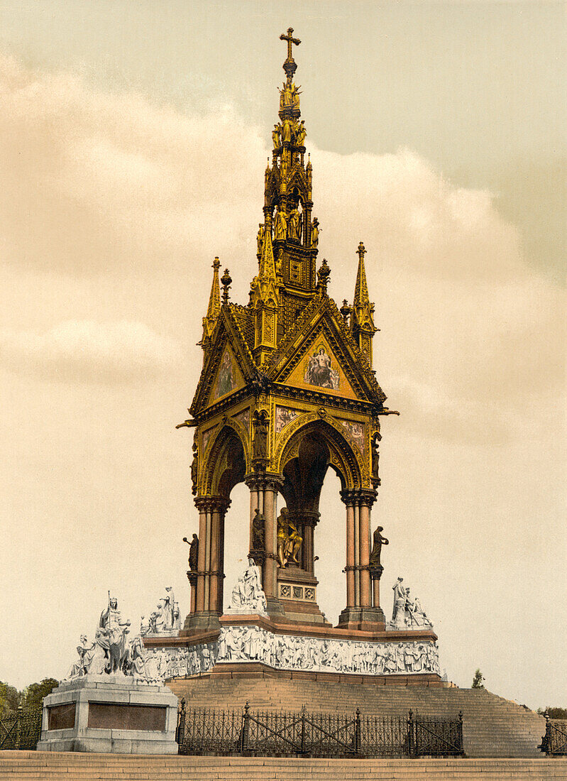 Albert Memorial, London, England, Photochrome Print, circa 1900