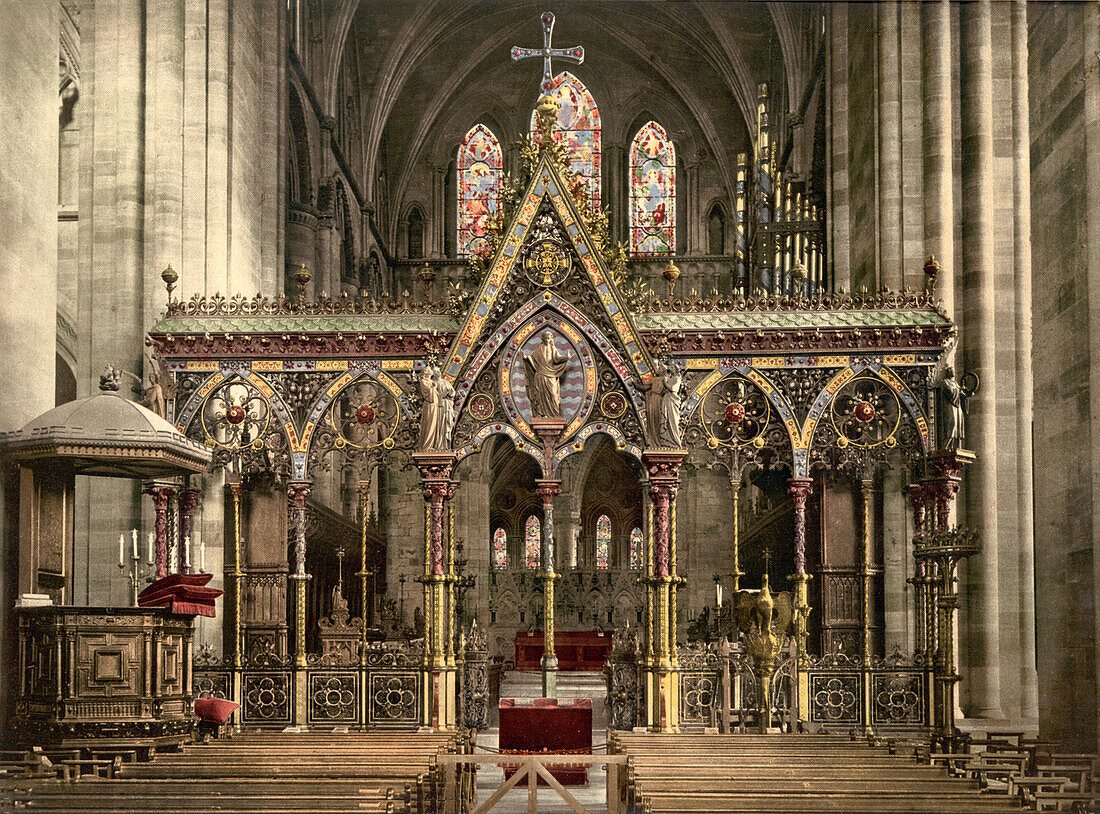 Cathedral Choir Screen, Hereford, England, Photochrome Print, circa 1900