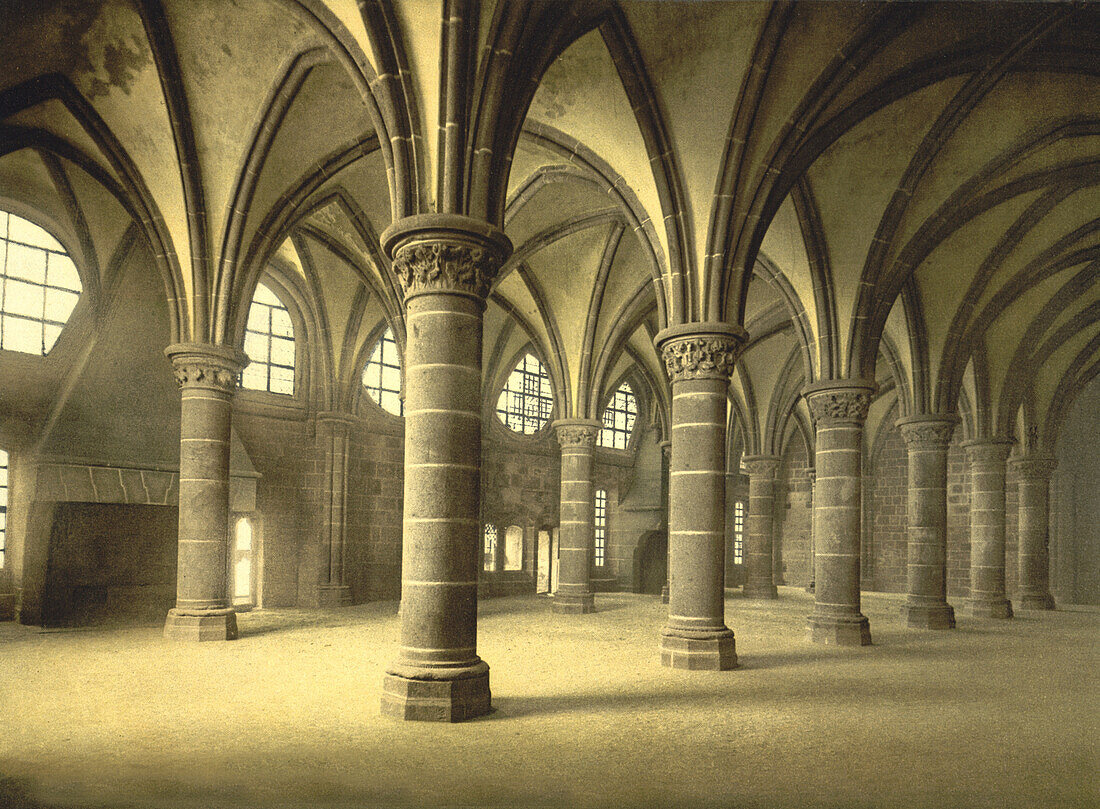 Knights' Hall, Mont St. Michel, France, Photochrome Print, circa 1900