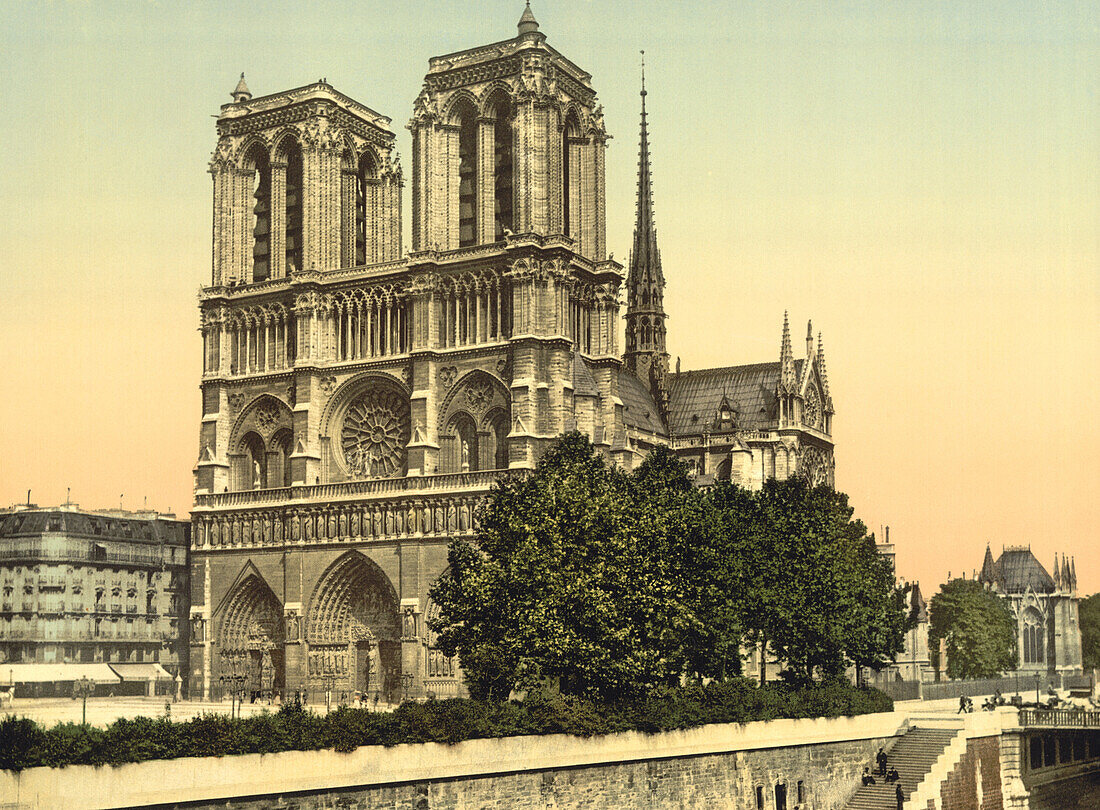 Notre Dame, Paris, France, Photochrome Print, circa 1900