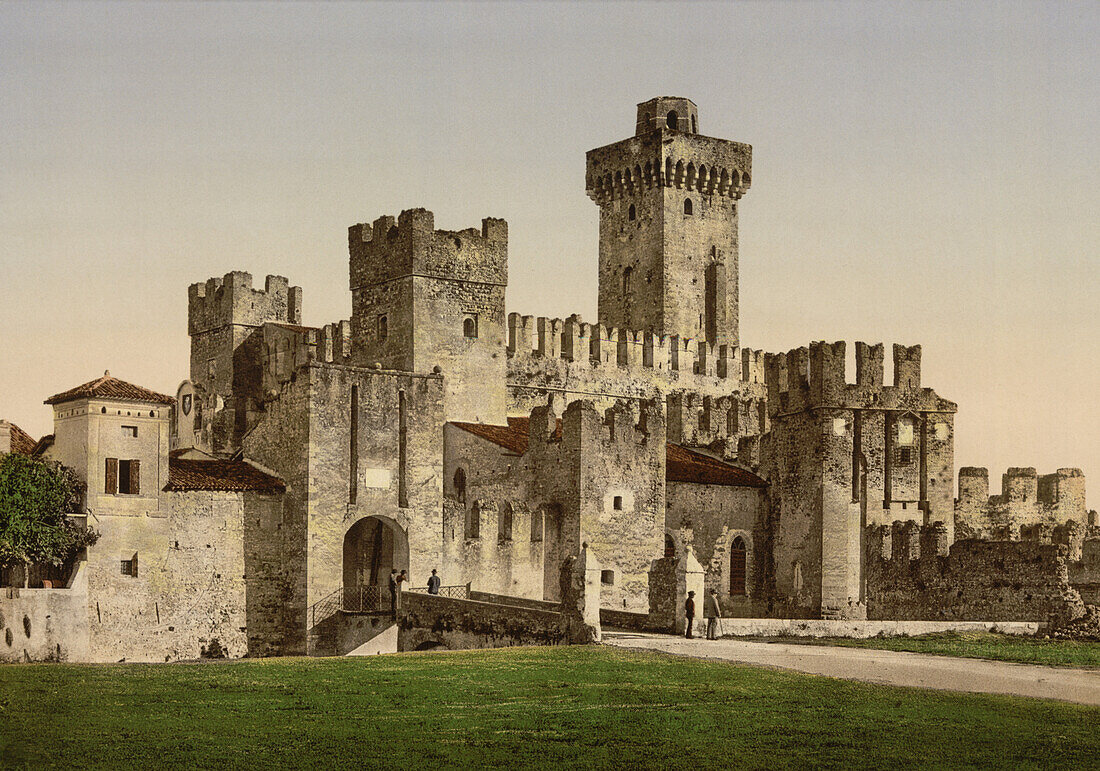 Scaliger Castle, Lake Garda, Sirmione, Italy, Photochrome Print, circa 1900