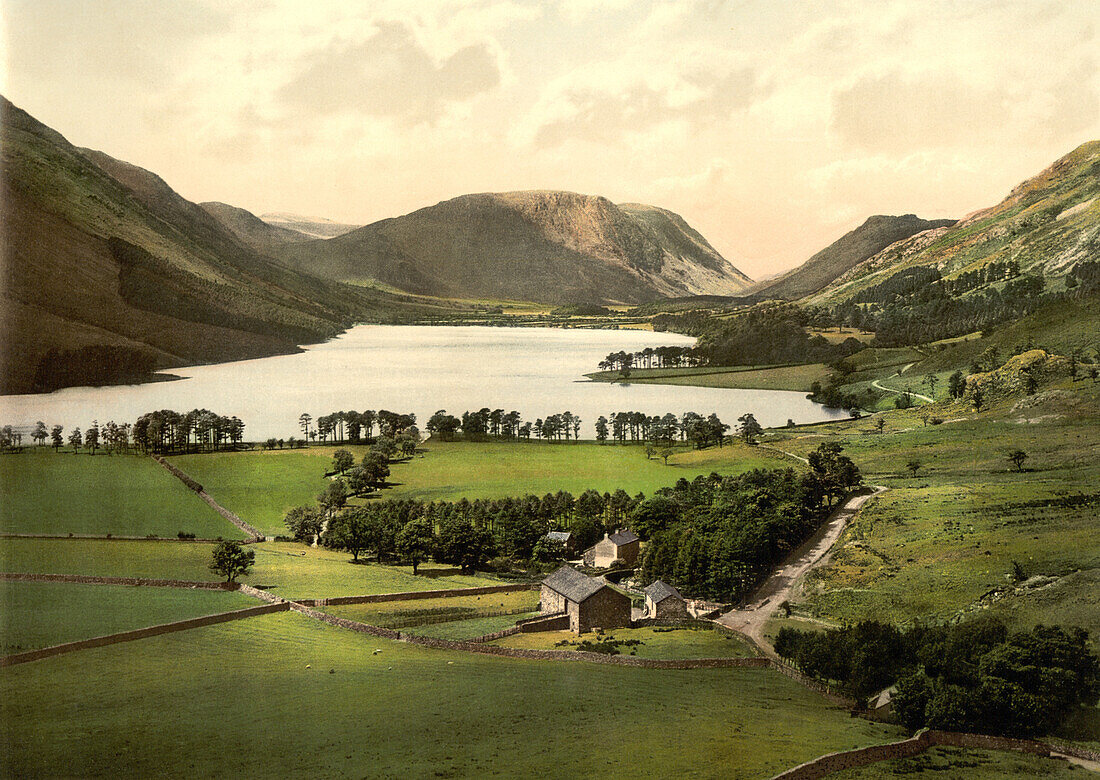 Buttermere and Crummock Water, Lake District, England, Photochrome Print, circa 1901