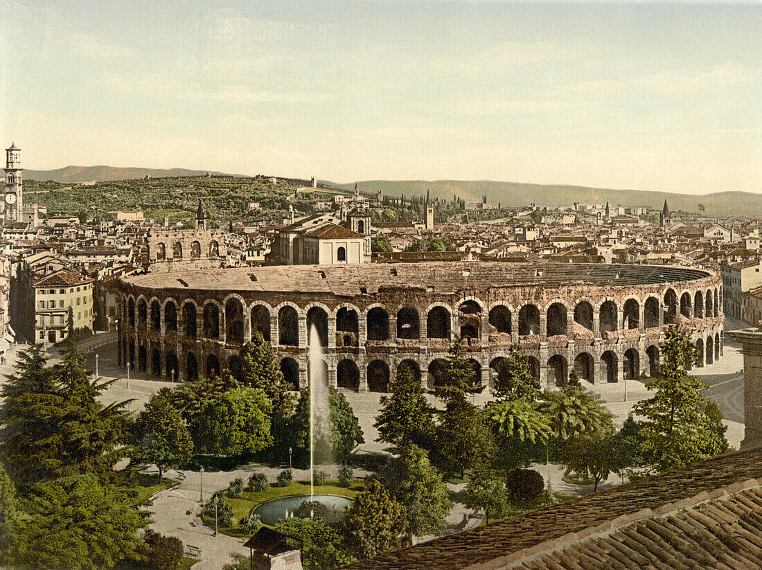 Arena, Verona, Italy, Photochrome Print, circa 1900