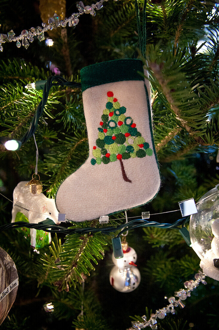 Stocking Ornament Hanging on Christmas Tree