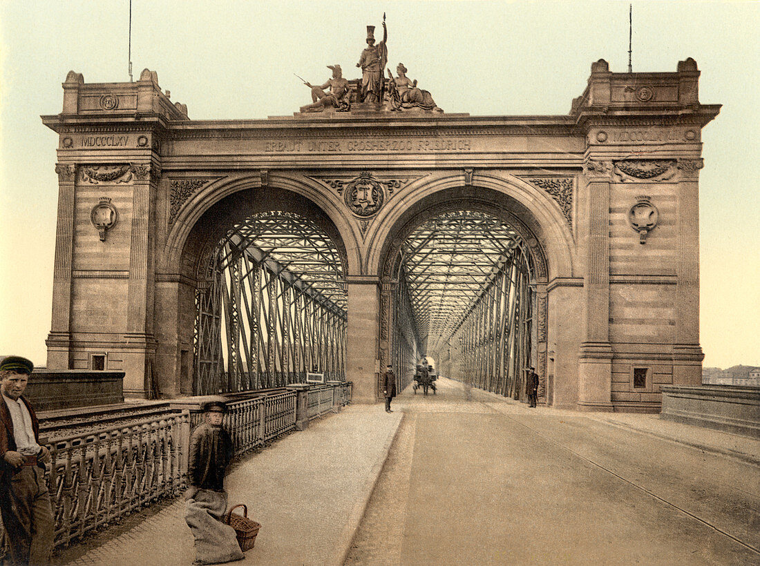 Rhine Bridge, Mannheim, Germany, Photochrome Print, circa 1900