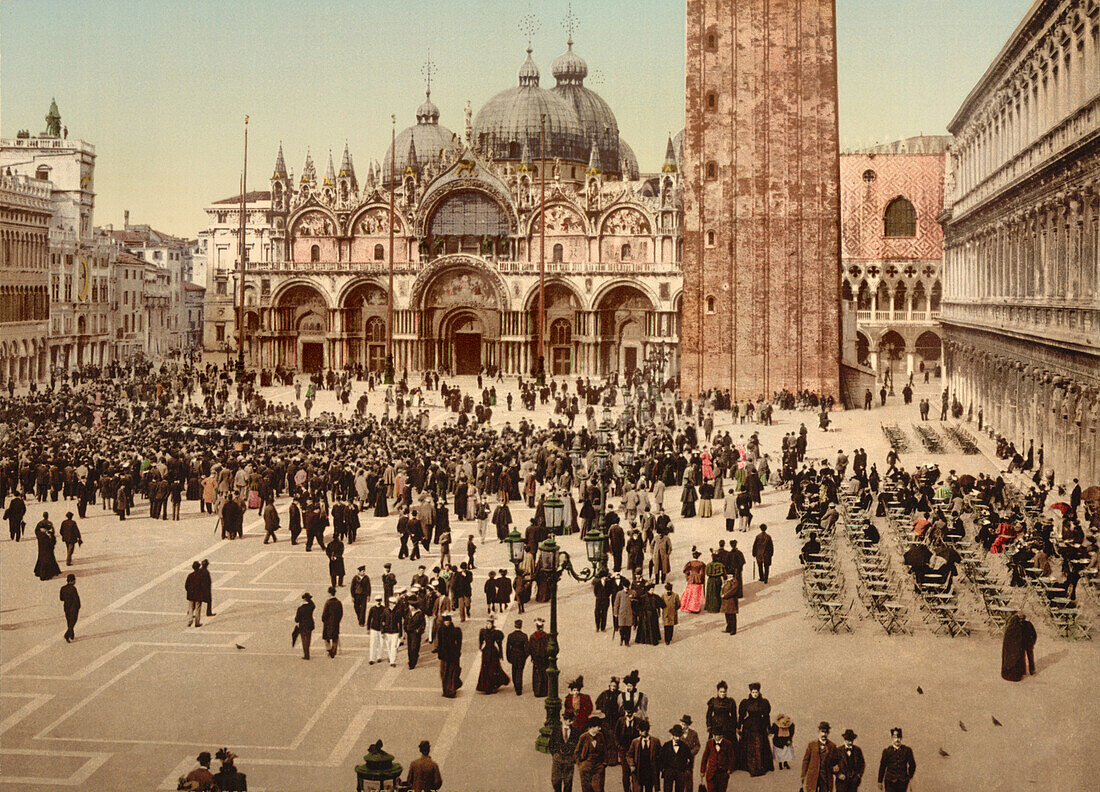 Concert, St. Mark's Square, Venice, Italy, Photochrome Print, circa 1900