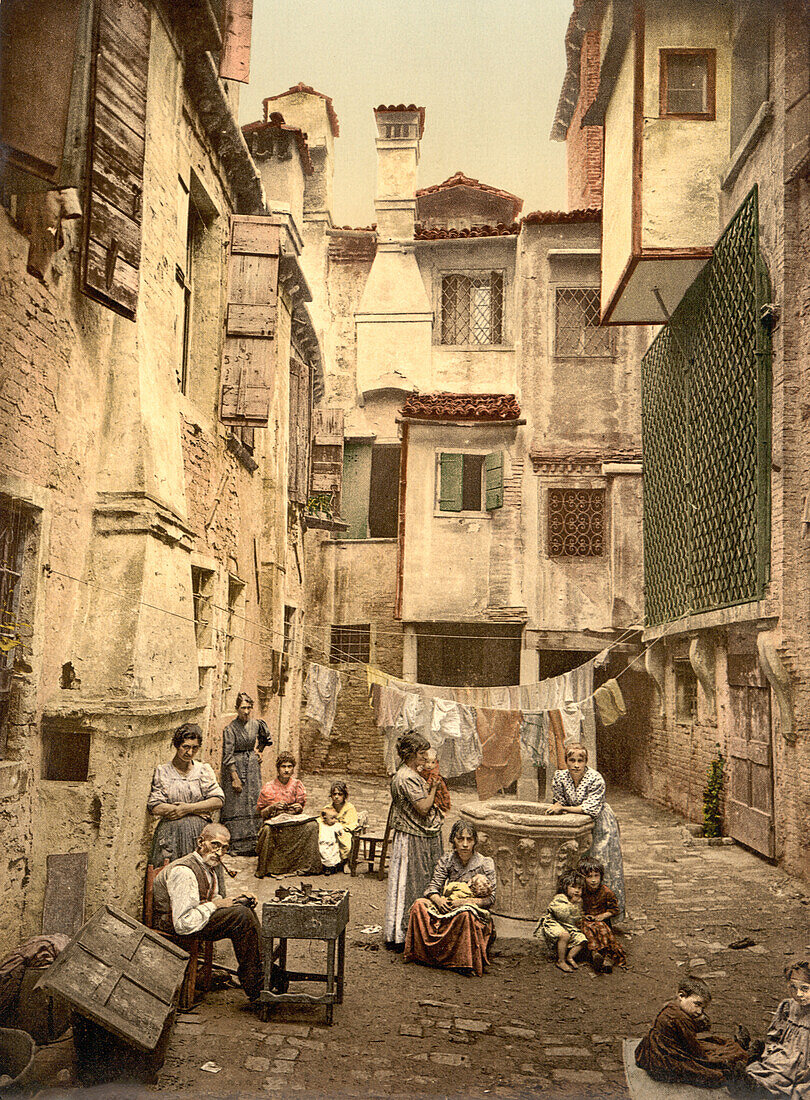 Old Venetian Courtyard, Venice, Italy, Photochrome Print, circa 1900