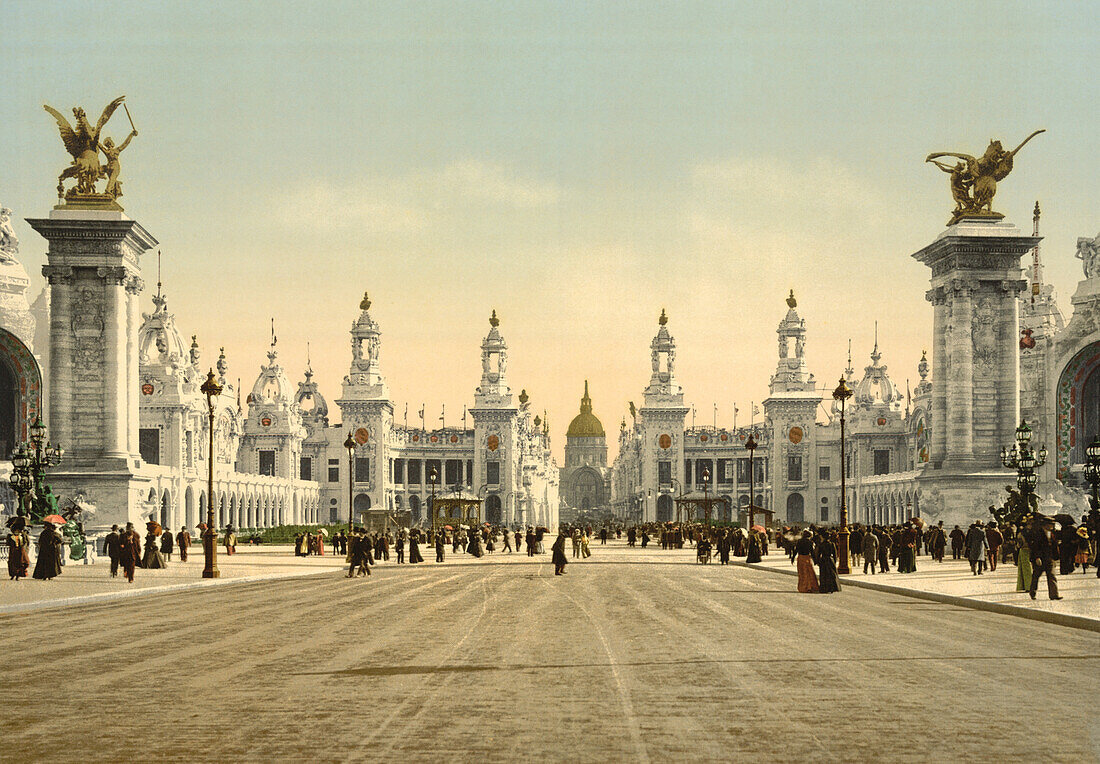 Avenue Nicholas II, looking towards the Dome of the Invalides, Exposition Universal, Paris, France, Photochrome Print, circa 1900
