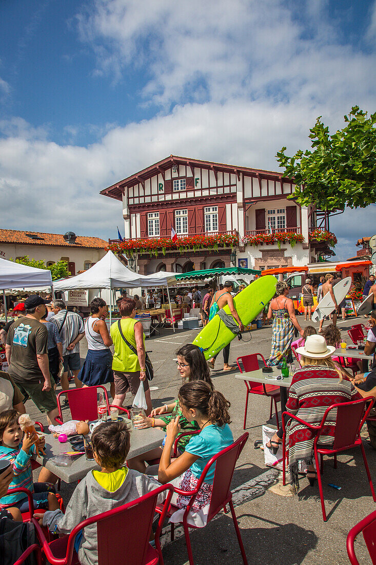 market and town hall, bidart, (64) pyrenees-atlantiques, aquitaine