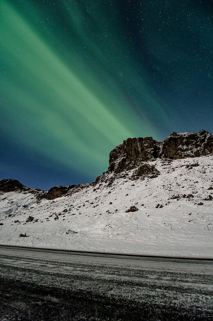 Northern Lights close to Vik, Ring Road, Mountain Range, Iceland