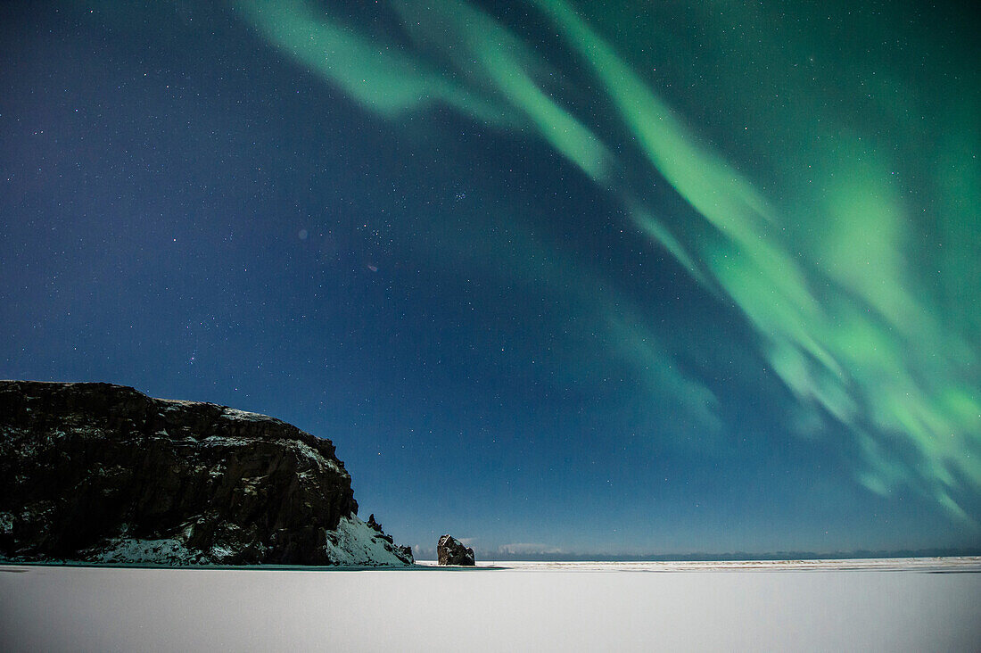 Northern Lights close to Vik, Ring Road, Mountain Range, Night, Iceland