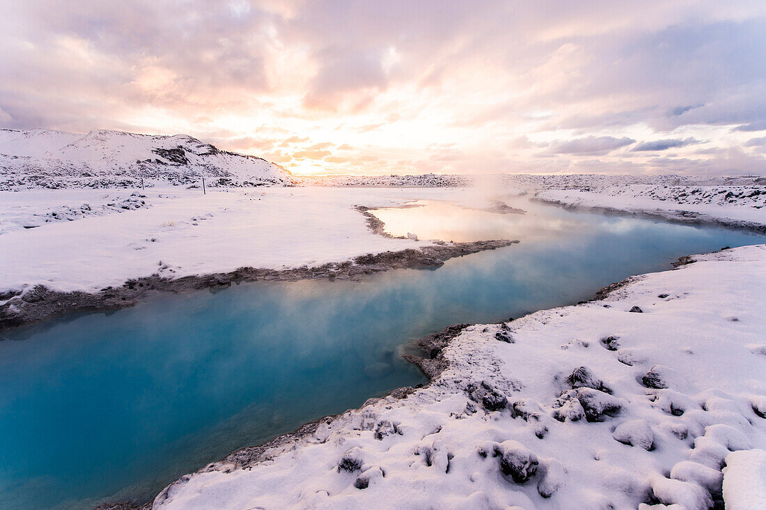 Blue Lagoon at sunset, Close to Reykjavik, Geothermal Hot Spring in Winter, Reykjavik, Iceland