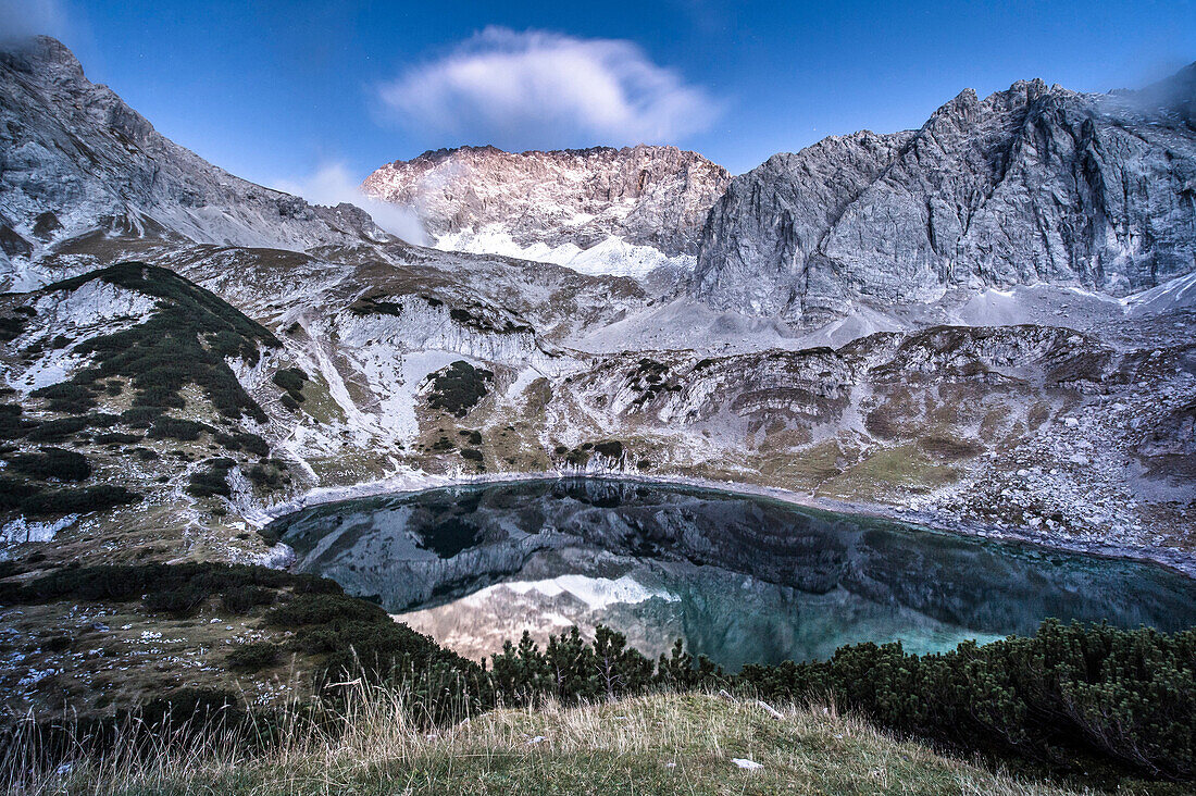 Drachensee beneath the Coburger Hut, Mieminger Range, Zugspitz area, Alps, Tyrol, Austria