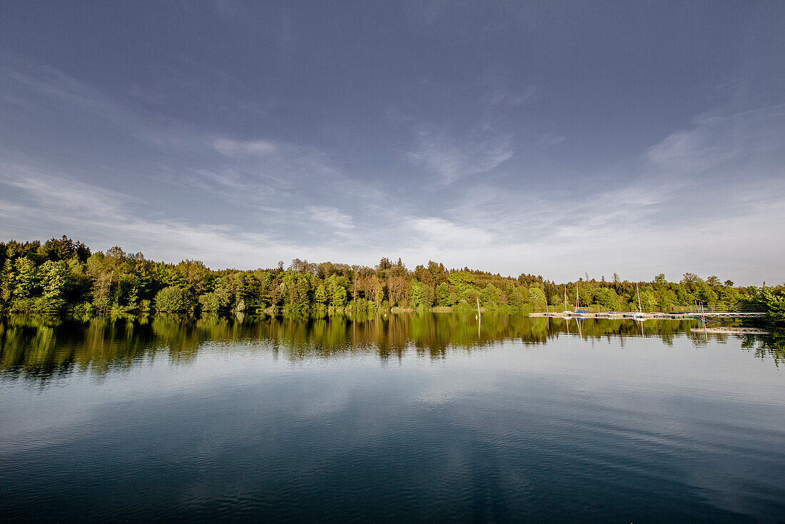 Lake Bucher reservoir, Rainau, close to Aalen, Ostalbkreis, Baden-Wuerttemberg, Germany