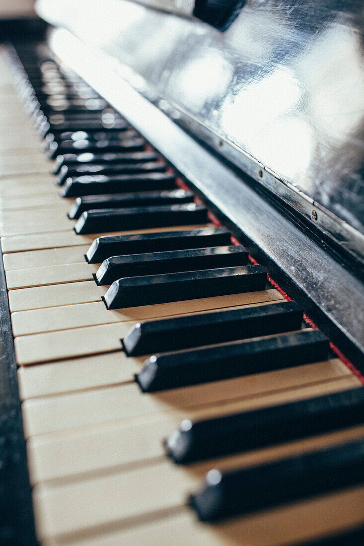 High angle view of piano keys