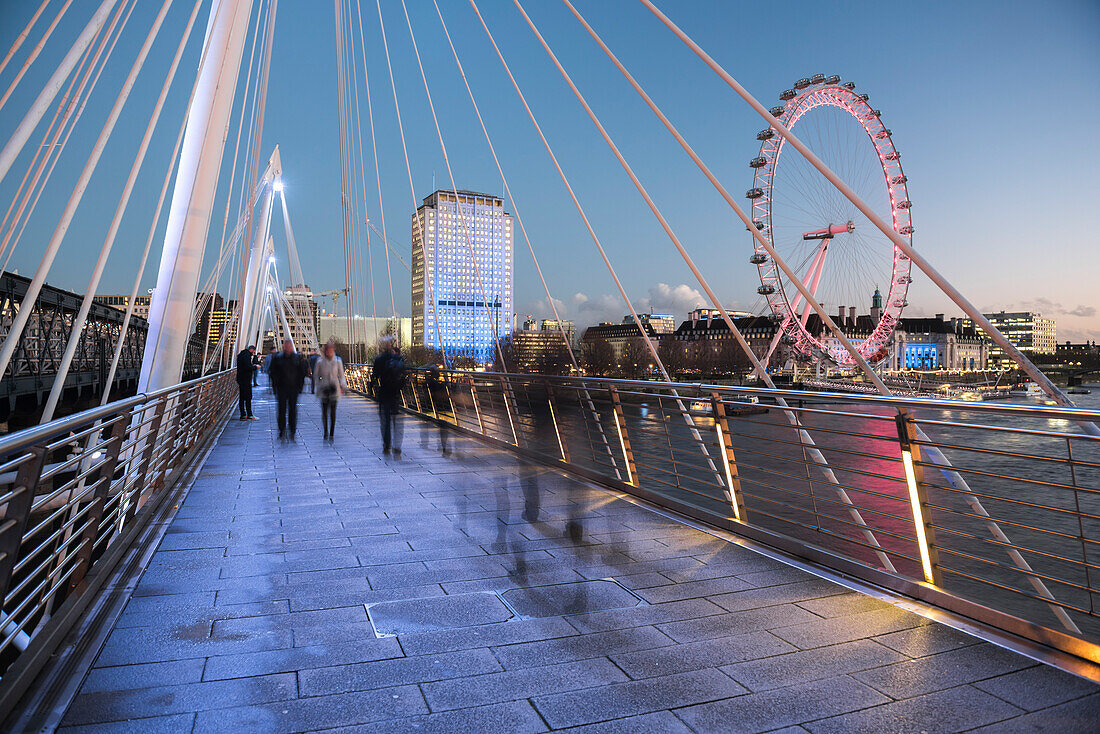 The London Eye, seen from Golden Jubilee Bridge at night, London, England, United Kingdom, Europe