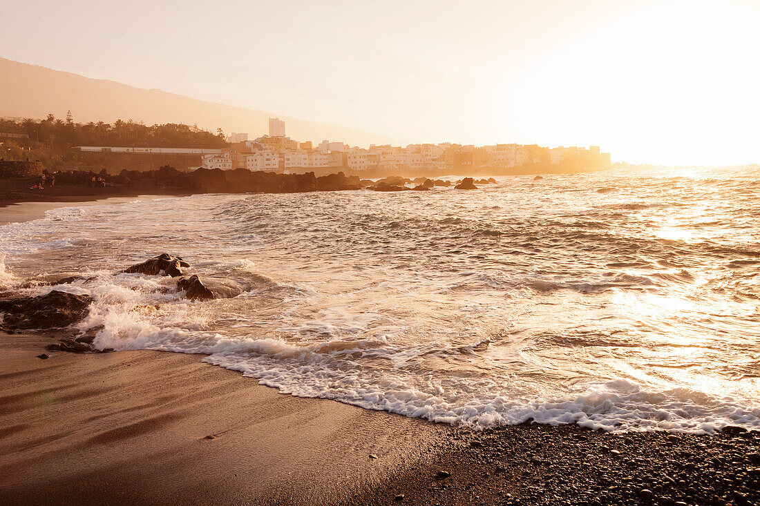 Playa Jardin Beach, Punta Brava at sunset, Puerto de la Cruz, Tenerife, Canary Islands, Spain, Atlantic, Europe