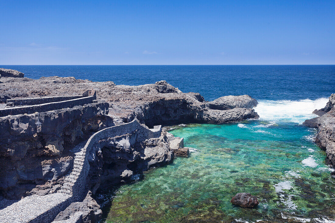 Natural swimming pool, Charco Manso Bay, Punta Norte near Echedo, UNESCO biosphere reserve, El Hierro, Canary Islands, Spain, Atlantic, Europe