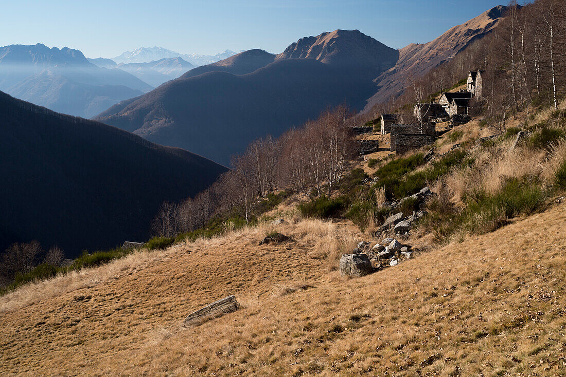 Alp houses of Rienza, Val Verzasca, Lepontine Alps, canton of Ticino, Switzerland