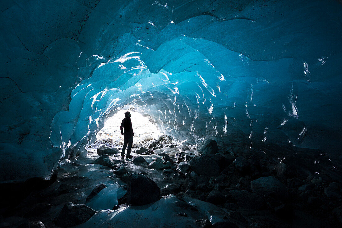 An ice cave inside the Morteratsch Glacier, Central Eastern Alps, canton of Grisons, Switzerland