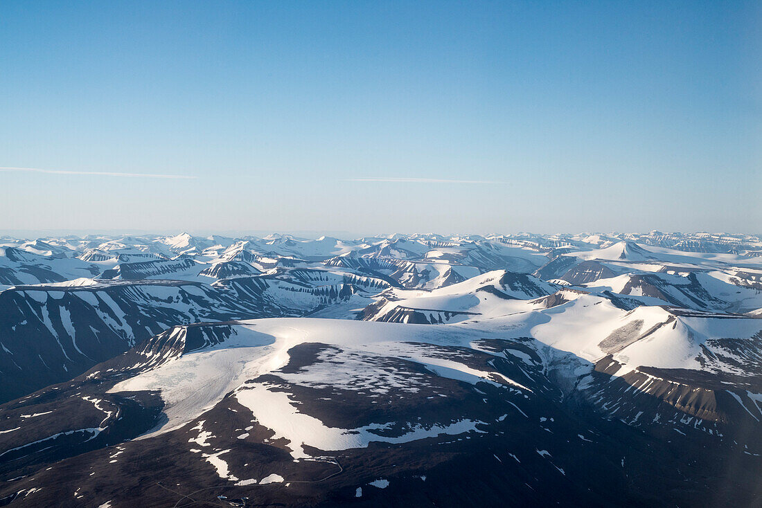 Summits and glaciers of Spitsbergen seen from a bird's-eye view, Svalbard, Norway