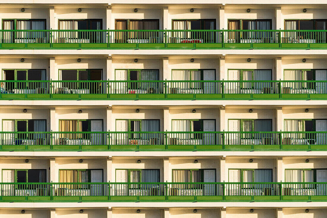 Balconies of a hotel complex in Puerto de la Cruz, Tenerife, Canary islands, Spain