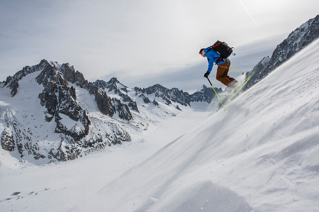 Mountain guide skiing in the Argentiere glacier