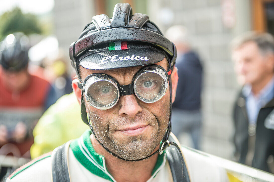 Muddy goggles after the race. Eroica is a cycling event that takes place since 1997 in the province of Siena with routes that take place mostly on dirt roads with vintage bicycles. Usually it held on the first Sunday of October.