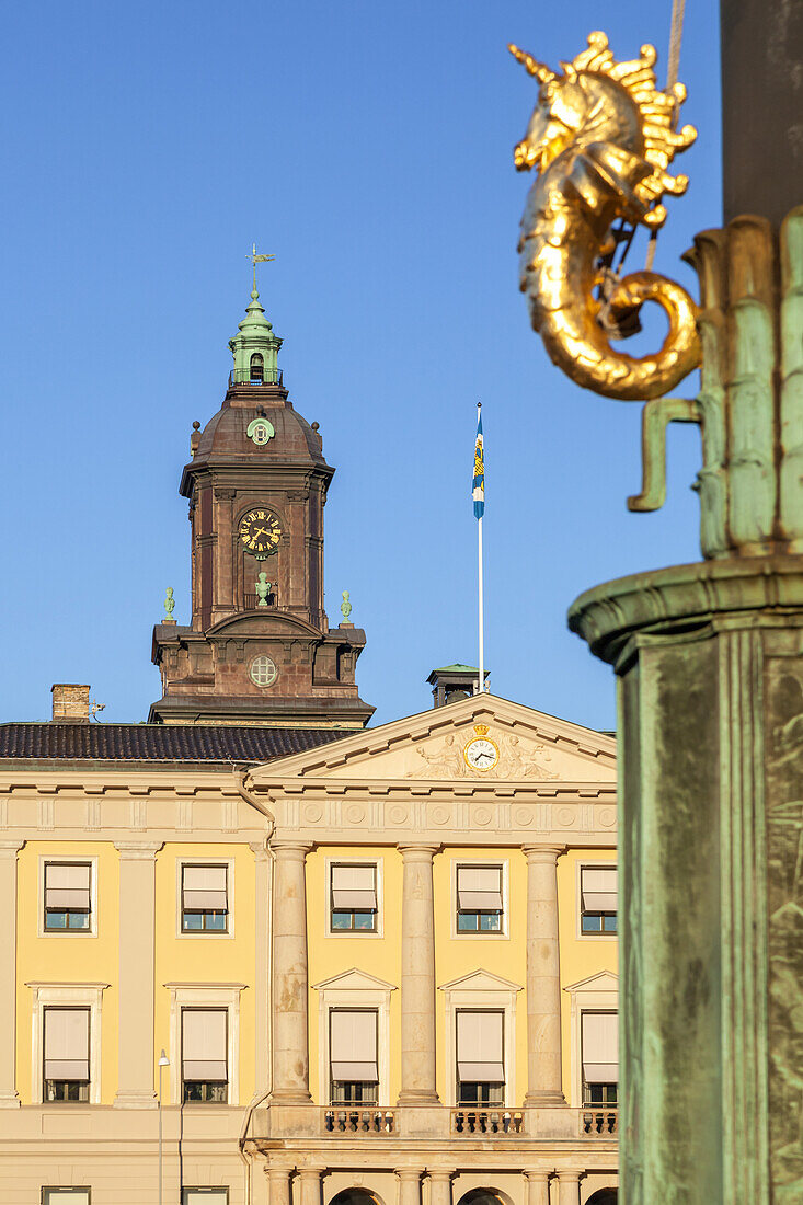 Zentrum von Göteborg mit Gustav Adolf Torg, Rathaus und Turm der Christinae Kyrka, Bohuslän, Västra Götalands län, Südschweden, Schweden, Skandinavien, Nordeuropa, Europa