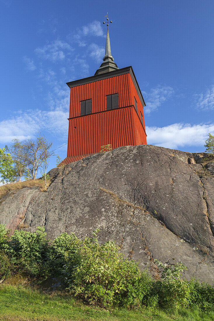 Wodden Tower in swedish red on the hill Borgareberget in Nyköping, Södermanland, South Sweden, Sweden, Scandinavia, Northern Europe, Europe