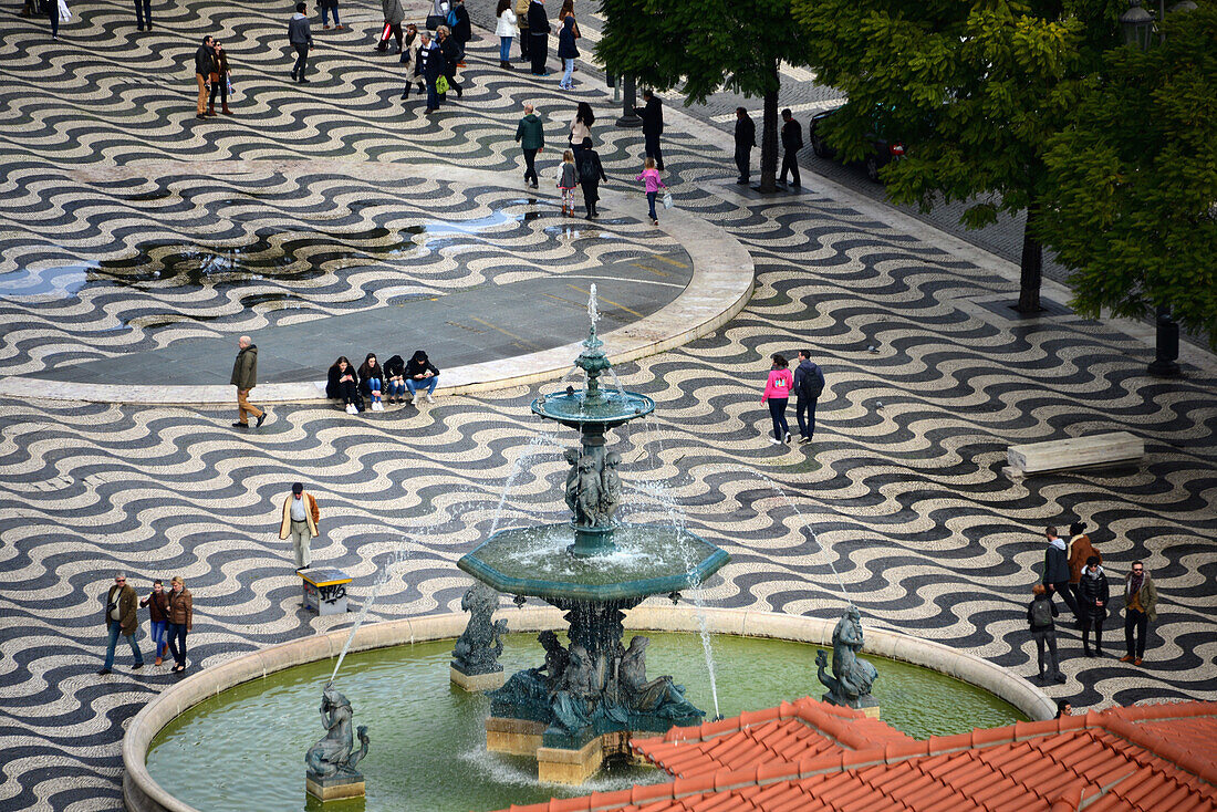 Dom PedroV square with fountain, Baixa, Lisbon, Portugal