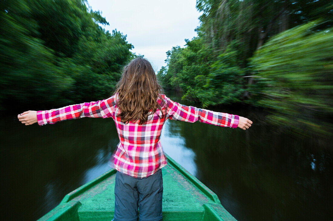 girl on boat trip in Mangroves, Caroni Swamps, Trinidad, West Indies, Caribbean, South America