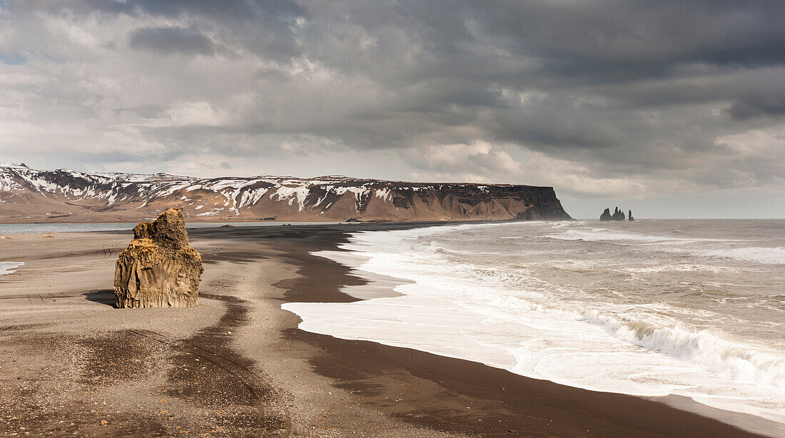 The sands at Reynisfjara seen from Dyrholaey, Iceland