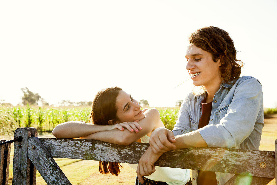 Young couple spending time together in countryside