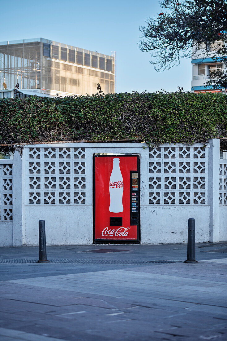 Coca Cola vending machine on the wall of a Hotel, Tenerife, Canary Islands, Spain