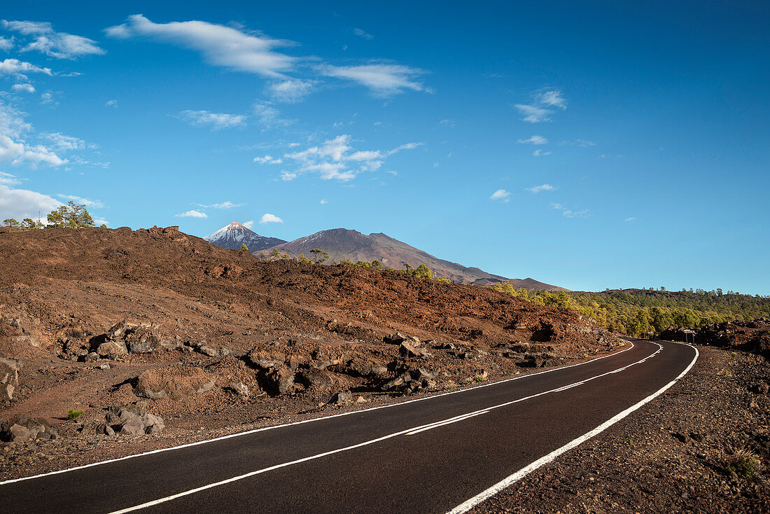 scenic road leading to Teide volcano, National Park, Tenerife, Canary Islands, Spain