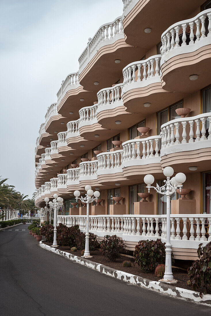 Hotel architecture at Playa de Las Americas, Los Cristianos, Tenerife, Canary Islands, Spain