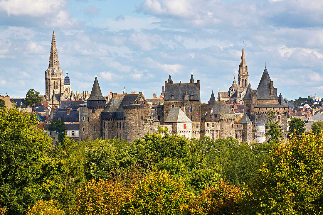 View at the citadel of Vitré, River, La Vilaine, Vitré, Departement Ille-et-Vilaine, Brittany, France, Europe