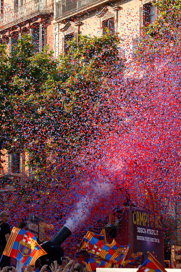 Siegesfeier des FC Barcelona beim Arc de Triomf, Barcelona, Katalonien, Spanien, Europa