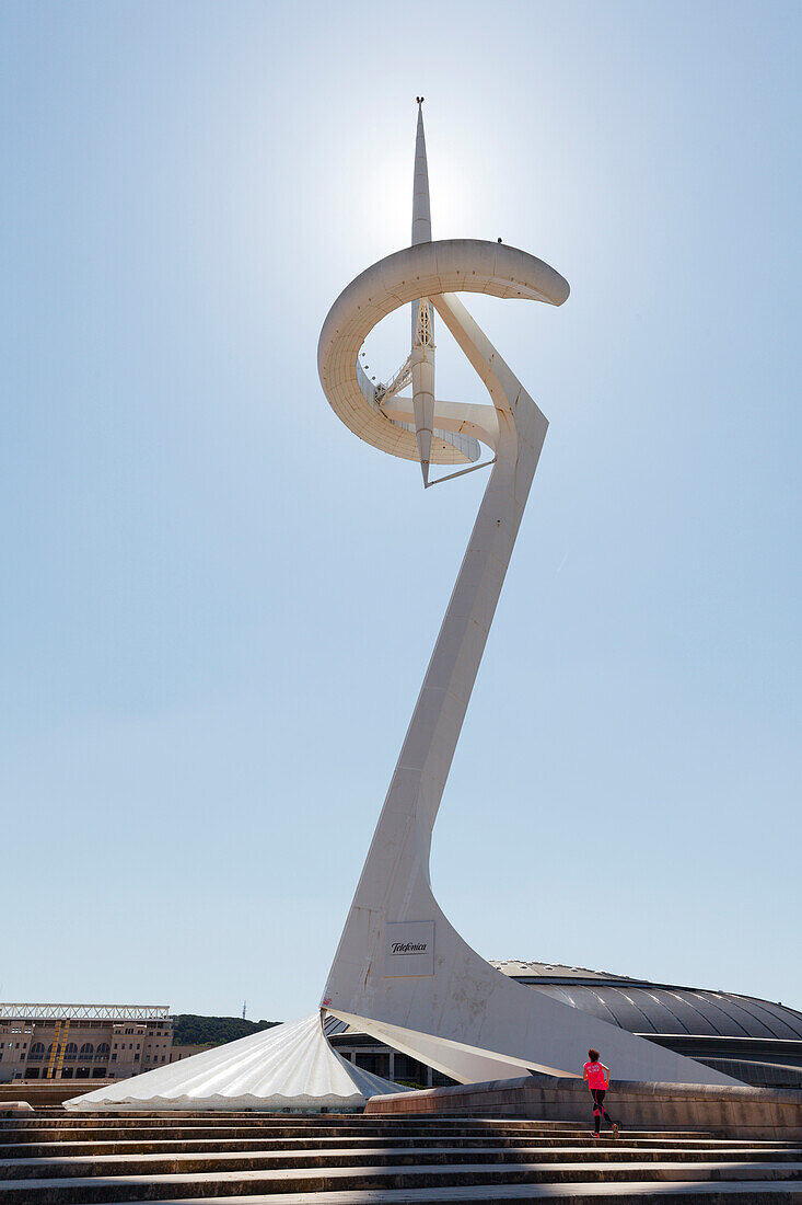 Torre de Calatrava, Telekomunikationsturm, Architekt Santiago Calatrava, Anella Olimpica, Olympiagelände von 1992, Berg Montjuic, Barcelona, Katalonien, Spanien, Europa
