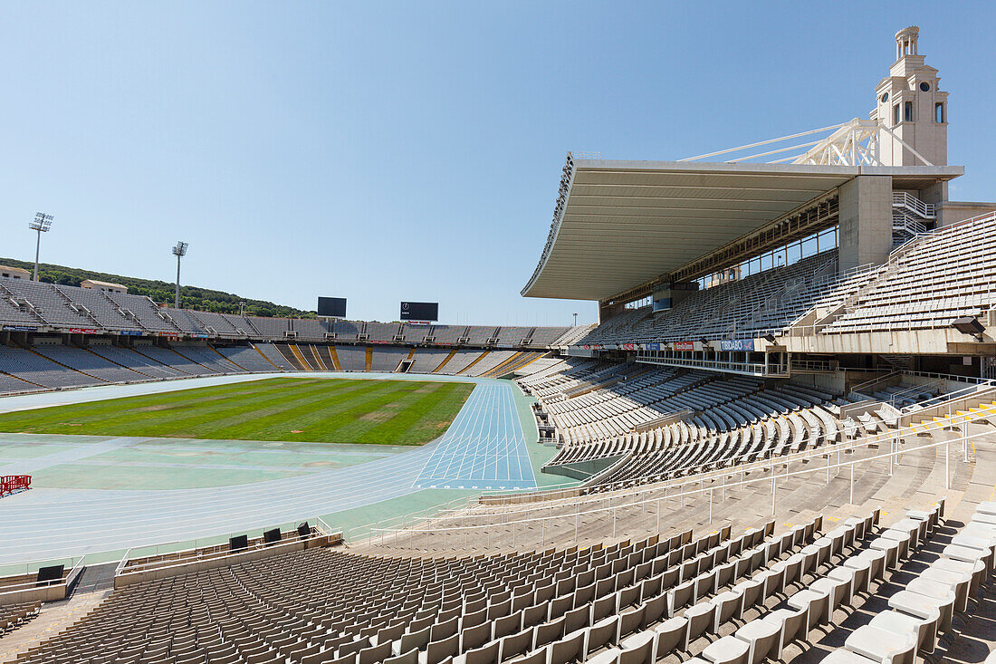 Estadi Olimpic, Olympiastadion, erbaut zur Weltausstellung 1929, Anella Olimpica, Olympiagelände von 1992, Berg Montjuic, Barcelona, Katalonien, Spanien, Europa
