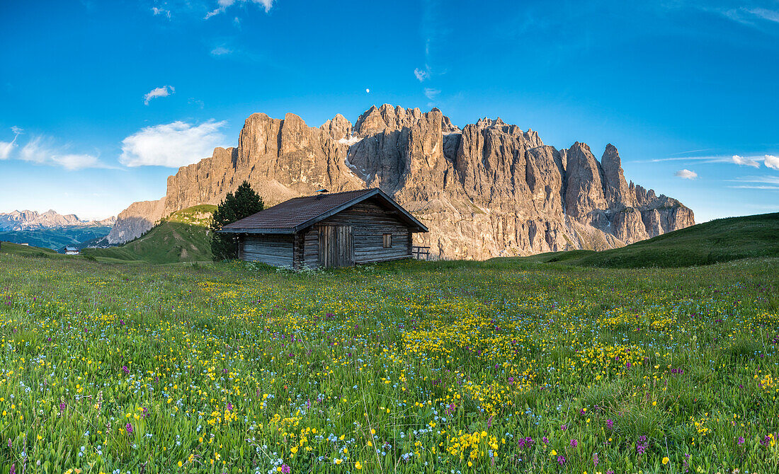 Passo Gardena, Dolomites South Tyrol, Italy. The last light in the walls of the Sella