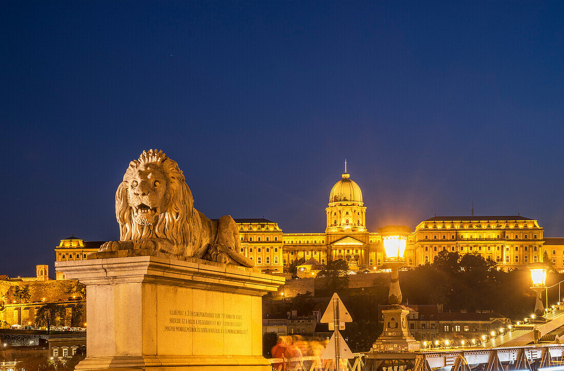 Statue in cityscape, Budapest, Hungary
