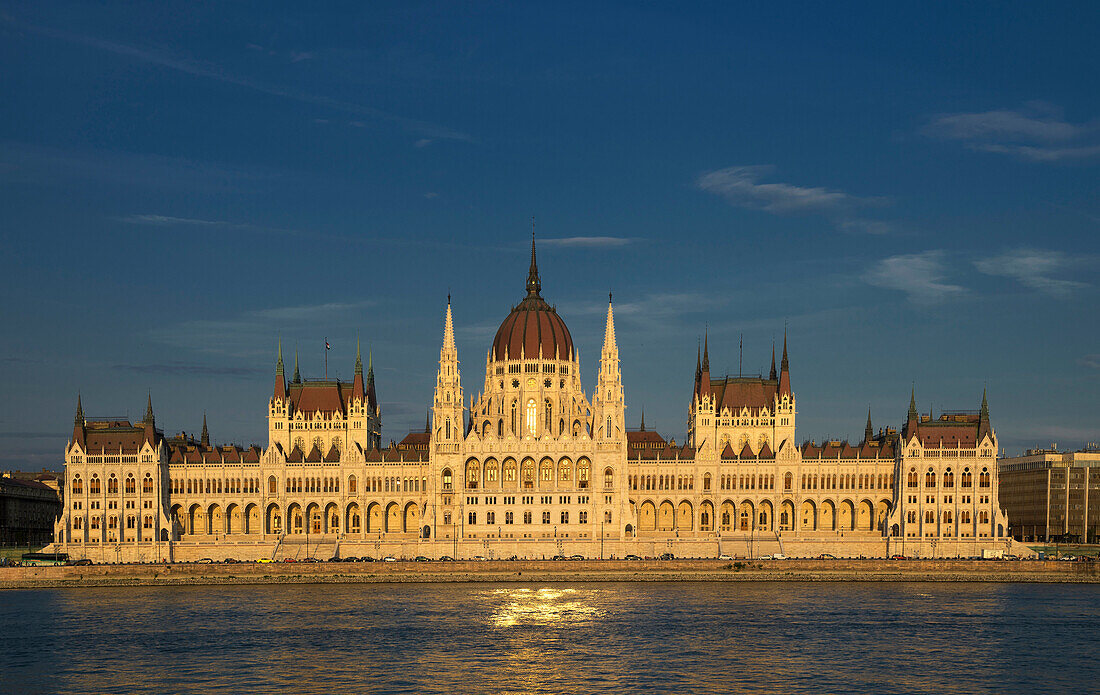 Hungarian Parliament buildings on waterfront, Budapest, Hungary