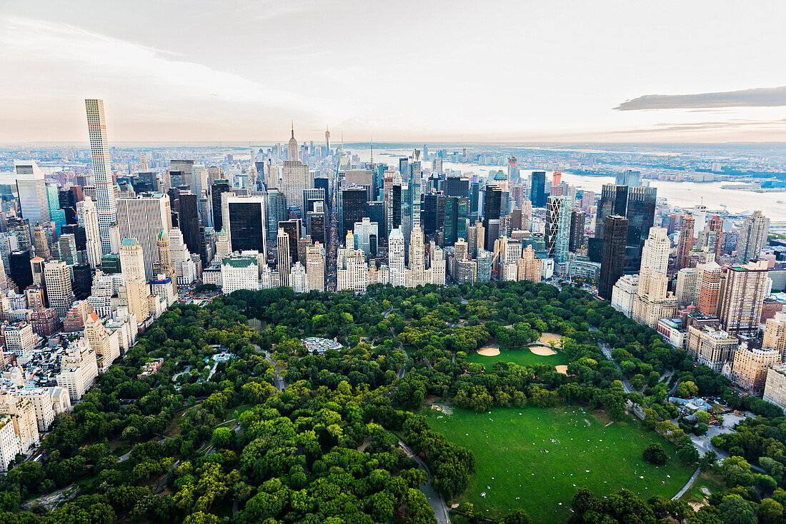 Aerial view of Central Park in New York City cityscape, New York, United States