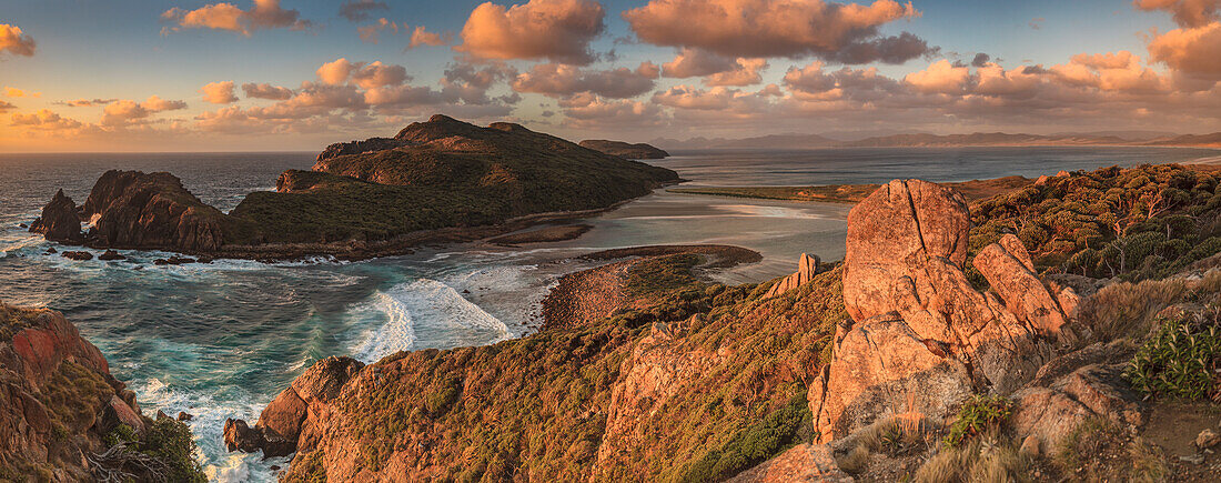 Ernest Islands at sunset, Mason Bay, Rakiura National Park, Stewart Island, New Zealand