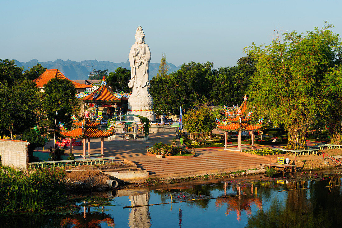 River Kwai and Kuang Im Chapel Buddhist temple, Kanchanaburi, Thailand, Southeast Asia, Asia