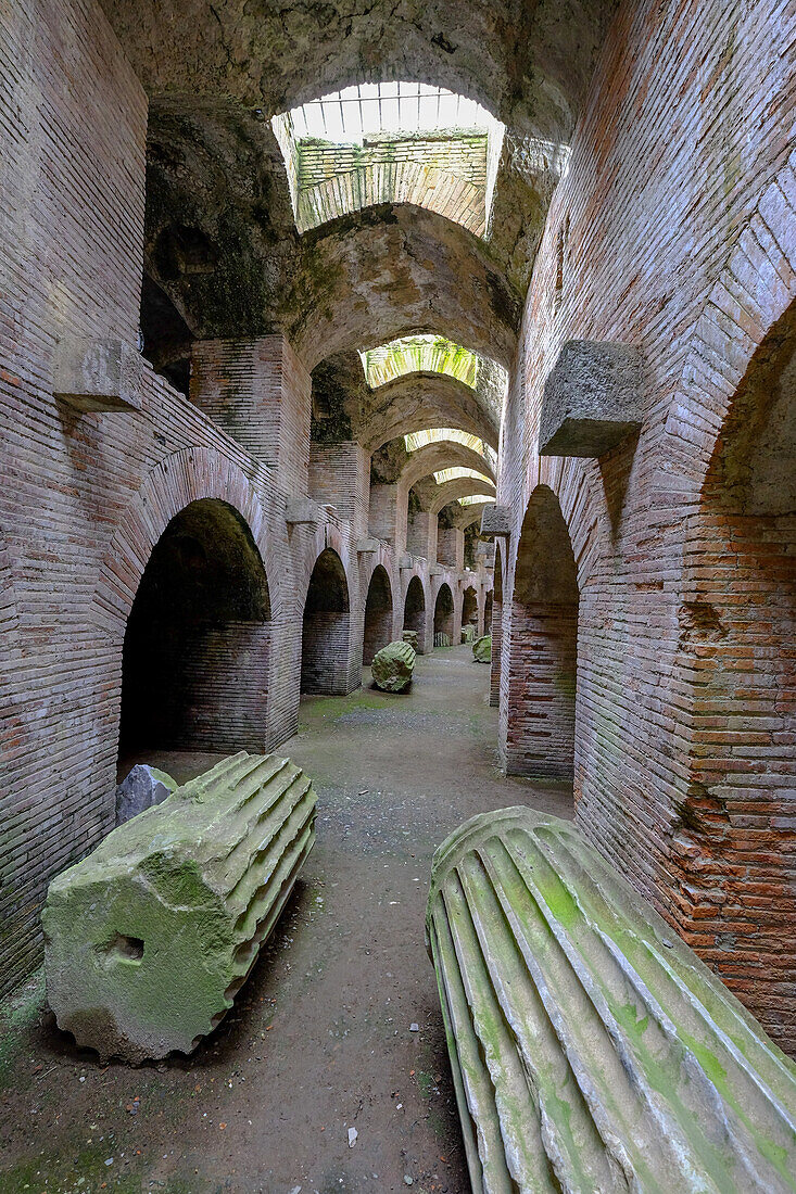 The Underground of the Flavian Amphitheater, the third largest Roman amphitheater in Italy, Pozzuoli, Naples, Campania, Italy, Europe