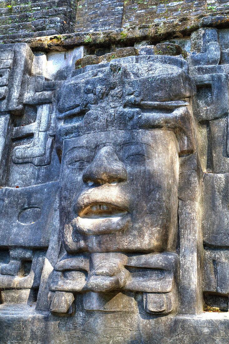 Stucco Mask, The Mask Temple, Lamanai Mayan Site, Belize, Central America