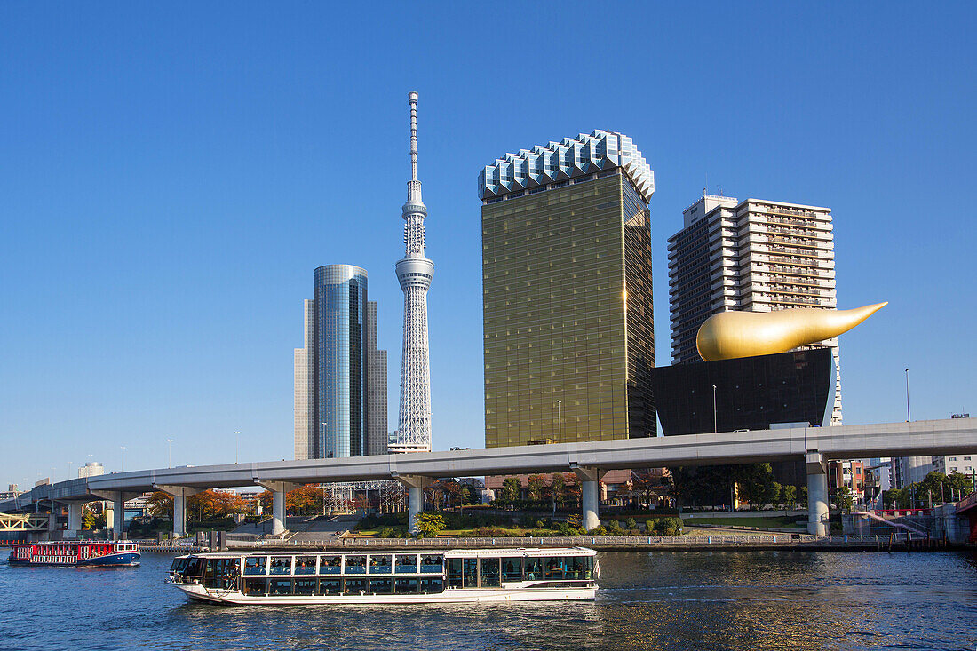 Japan , Tokyo City ,Asakusa District, Sumidagawa River and the Sky Tree Tower.